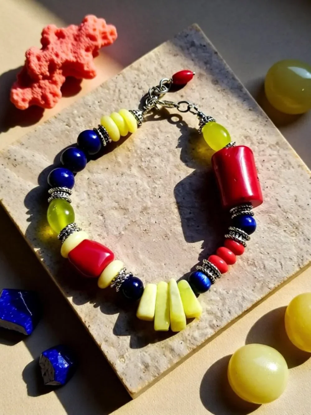 Handmade Statement Bracelet ~ Chunky Eclectic Bold Semi-Precious Stone Beads